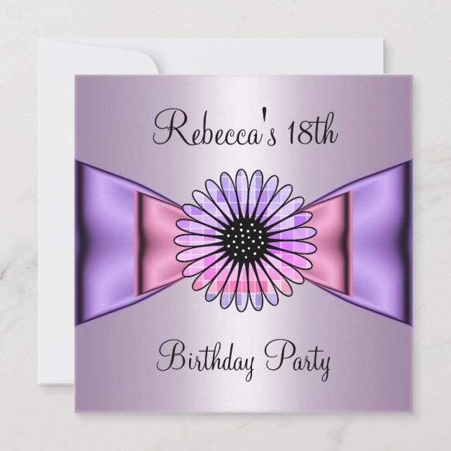 Purple Pink Flower Bow 18th Birthday Party Invitation (Front)