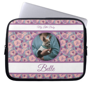 Purple Pink Flowers & banners with name/phrase Laptop Sleeve