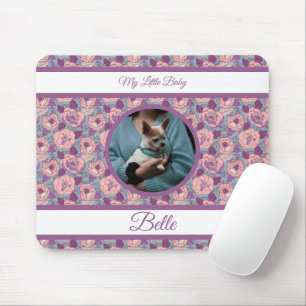 Purple Pink Flowers & banners with name/phrase Mouse Mat