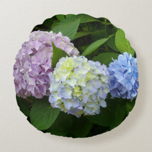 Purple pink flowers elegant Hydrangeas Round Cushion