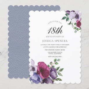 Purple Pink Flowers Girls 18th Birthday Party Invitation