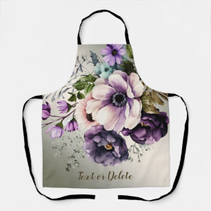 Purple Pink Flowers Golden Elegant Apron