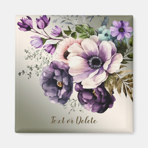 Purple Pink Flowers Golden Elegant Magnet