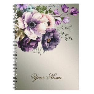 Purple Pink Flowers Golden Elegant Notebook