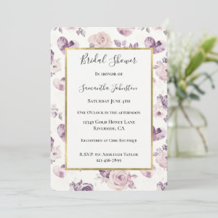 Purple Pink Flowers & Hearts Bridal Shower Invitation