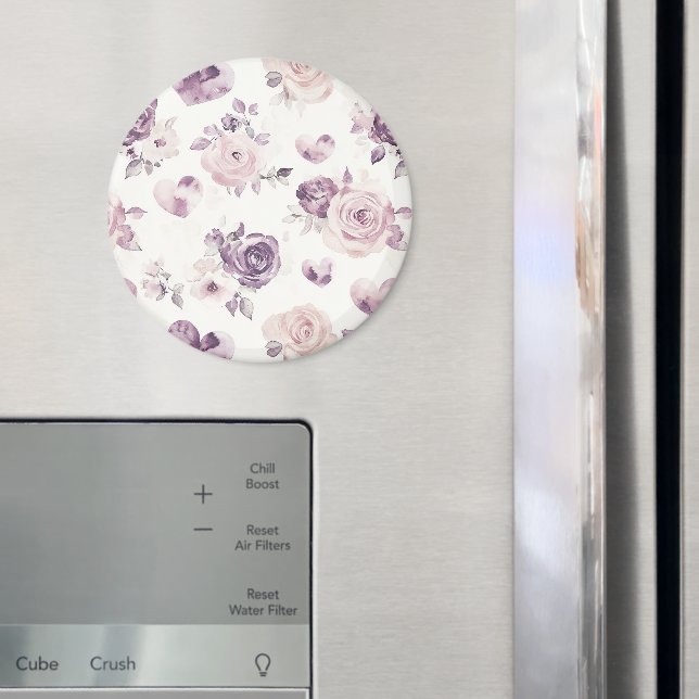 Purple Pink Flowers & Hearts   Magnet (In Situ (Fridge))