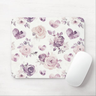 Purple Pink Flowers & Hearts Mouse Mat