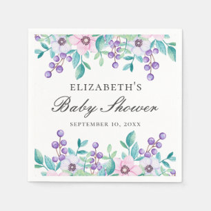 Purple pink flowers. Watercolor floral baby shower Napkin