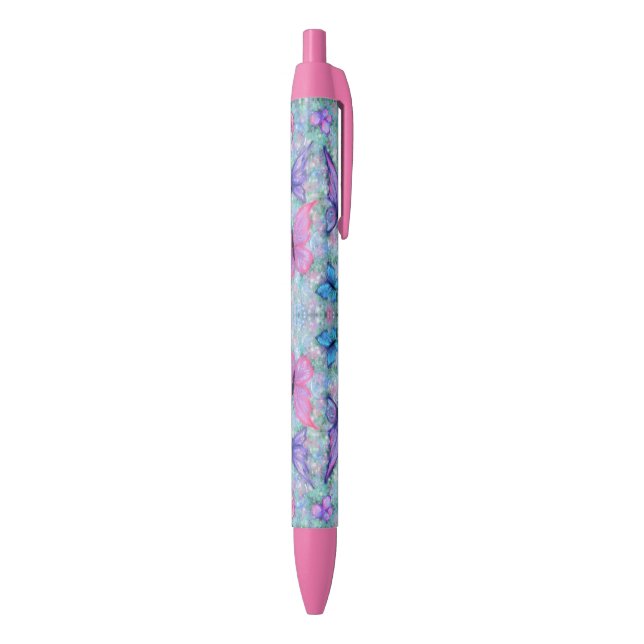 Purple Pink Flying Butterflies Pen (Bottom (Vertical))