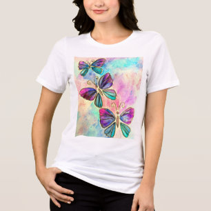 Purple Pink Flying Butterflies Tri-Blend Shirt