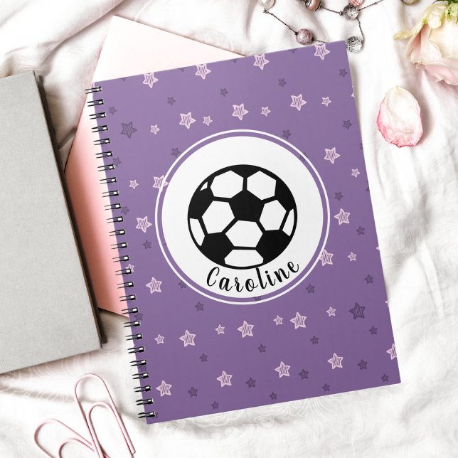 Purple Pink Football Soccer Girl Name Personalised Notebook (Creator Uploaded)