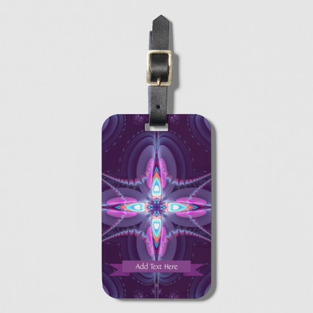 Purple Pink Fractal Flower Luggage Tag (Front Vertical)