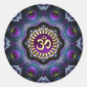 Purple Pink Fractals OM Shield Art Classic Round Sticker