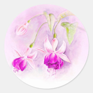 Purple & pink fuchsia flower art wedding sticker