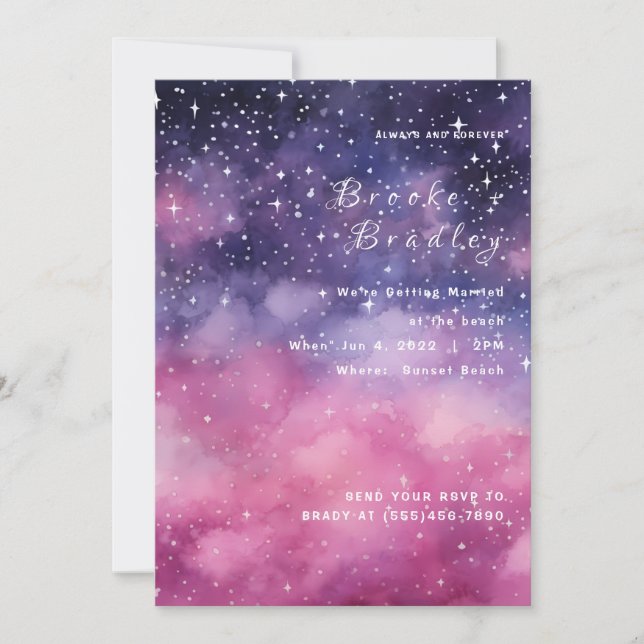 Purple Pink Galaxy Star Wedding Invitation (Front)