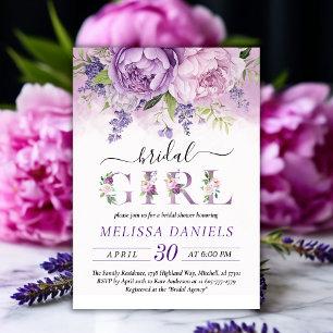 Purple & Pink Garden Flowers Bridal Shower Girl Invitation