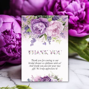 Purple & Pink Garden Flowers Bridal Shower Thank You Card