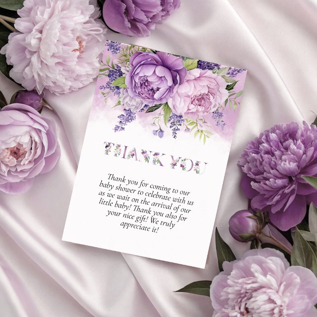 Purple & Pink Garden Flowers Girl Baby Shower Thank You Card (Purple & Pink Garden Flowers Girl Baby Shower Thank You Card)