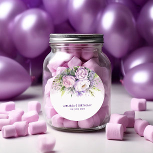 Purple & Pink Garden Flowers Girl Birthday Classic Round Sticker