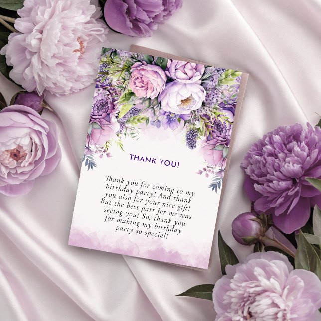 Purple & Pink Garden Flowers Girl Birthday Thank You Card (Purple & Pink Garden Flowers Girl Birthday Thank You Card)
