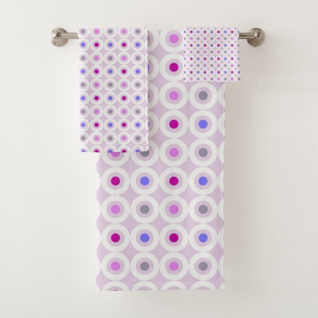 PURPLE PINK GEOMETRIC CIRCLE 2  BATHROOM TOWEL SET (Insitu)
