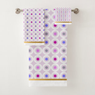 PURPLE PINK  GEOMETRIC CIRCLES  BATHROOM TOWEL SET