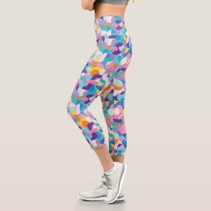 Purple & Pink Geometric Pattern Capri Leggings