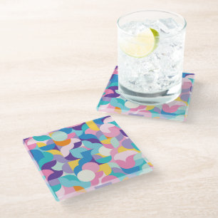 Purple & Pink Geometric Pattern Glass Coaster
