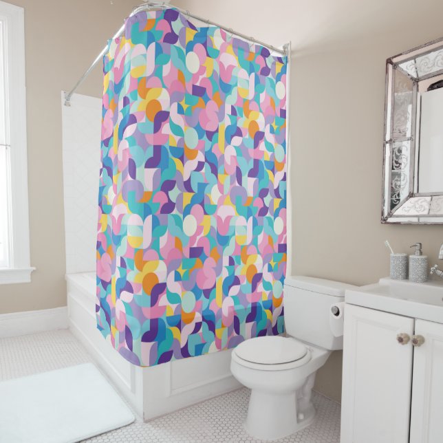 Purple & Pink Geometric Pattern Shower Curtain (In Situ)