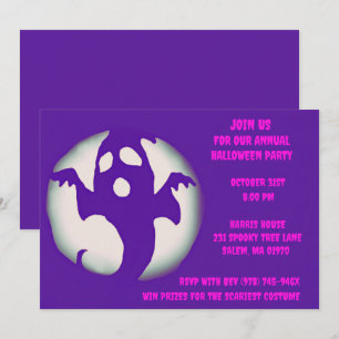 Purple Pink Ghost Spooky Halloween Ghostly Party Invitation