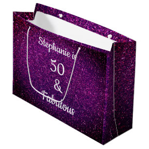 Purple Pink Glitter 50 And Fabulous Birthday Ombre Large Gift Bag