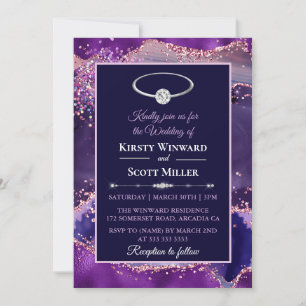 Purple Pink Glitter Agate Wedding Invitation