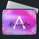 Purple Pink Glitter and Sparkle Monogram Laptop Sleeve<br><div class="desc">Purple and Pink Faux Glitter and Sparkle Metallic Foil Elegant Monogram Case. This case can be customized to include your initial and first name.</div>