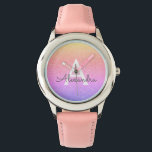 Purple Pink Glitter and Sparkle Monogram Luxury Watch<br><div class="desc">Purple and Pink Pastel Faux Glitter and Sparkle Elegant Monogram Watch. This Watch can be customised to include your initial and first name. The Glitter Watch makes a great Bridal Shower,  Birthday Party or Bachelorette Party gift for that special person who loves pink.</div>