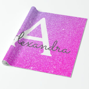 Purple Pink Glitter and Sparkle Monogram Wrapping Paper