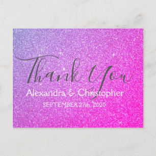 Purple Pink Glitter and Sparkle Thank You Postcard