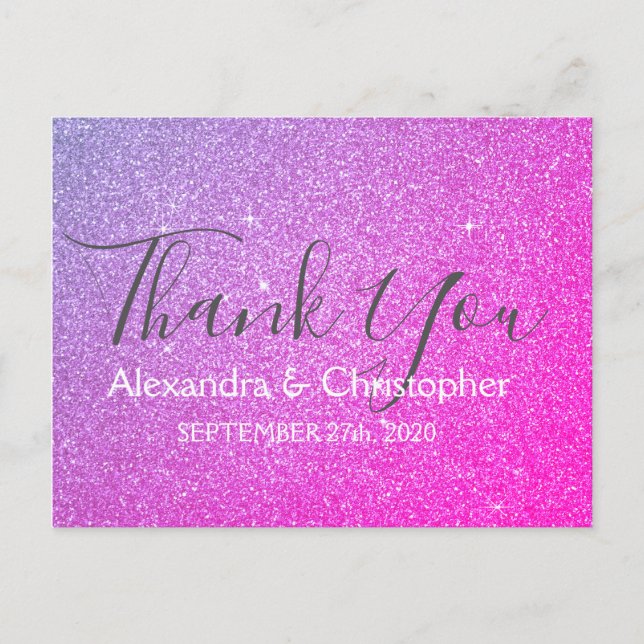 Purple Pink Glitter and Sparkle Thank You Postcard (Front)