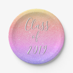 Purple - Pink Glitter Class of Graduation Paper Plate