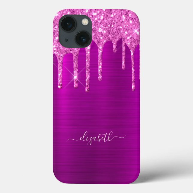 Purple  pink glitter drips name Case-Mate iPhone case (Back)