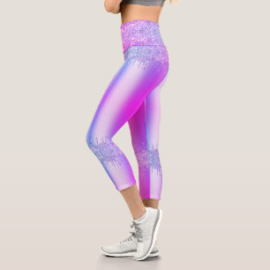 Purple Pink Glitter Drips Neon Party Leggings