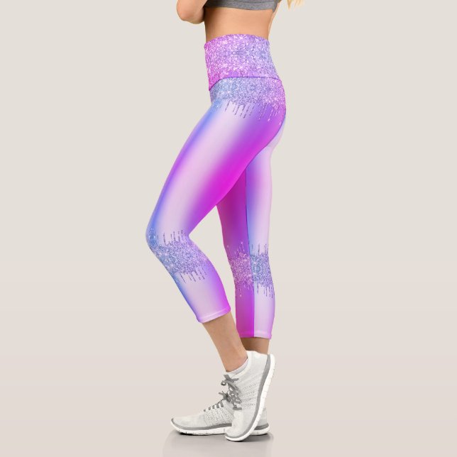 Purple Pink Glitter Drips Neon Party Leggings (Left)