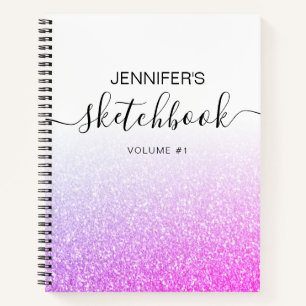 Purple Pink Glitter Girly Ombre Sketchbook Name Notebook
