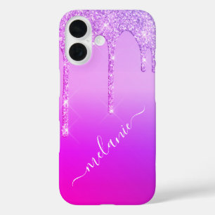Purple Pink Glitter iPhone Case with Custom Name