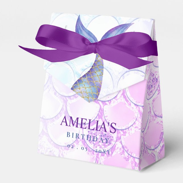 Purple Pink Glitter Mermaid Tail Birthday Favour Box (Front Side)