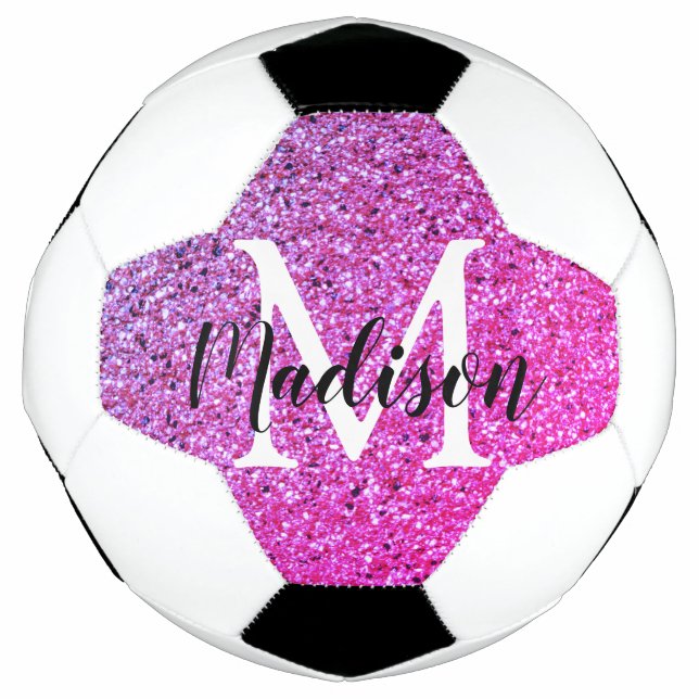 Purple Pink Glitter Ombre Monogram Personalised  Football (Front)