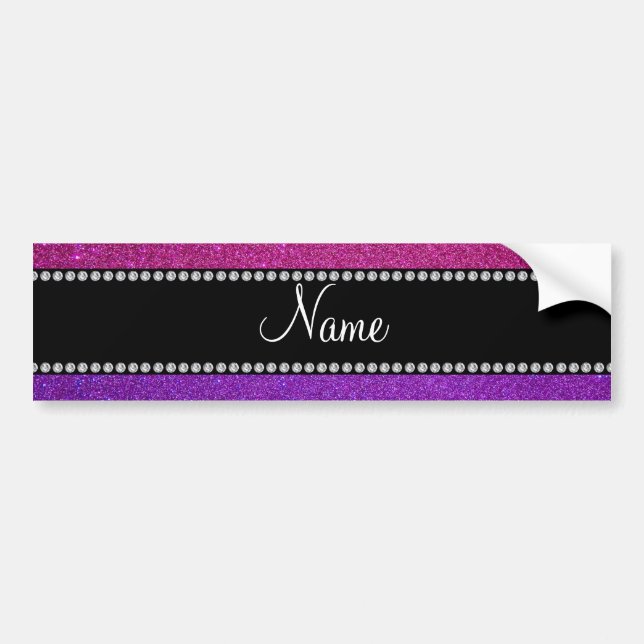 Purple pink glitter personalised name bumper sticker (Front)