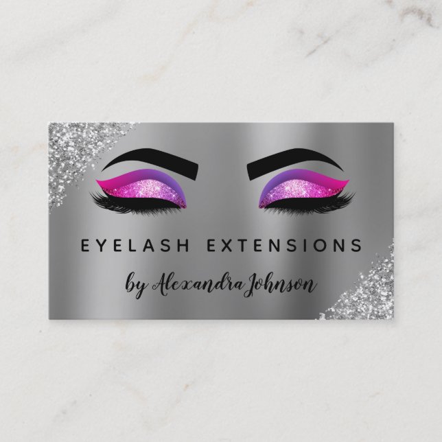 Purple Pink Glitter Sparkle Eyelash Extensions Business Card (Front)