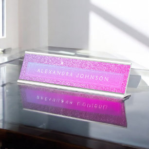 Purple Pink Glitter Sparkle Girly Modern Desk Name Plate