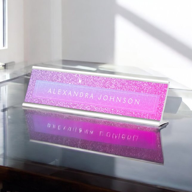 Purple Pink Glitter Sparkle Girly Modern Desk Name Plate (Creator Uploaded)