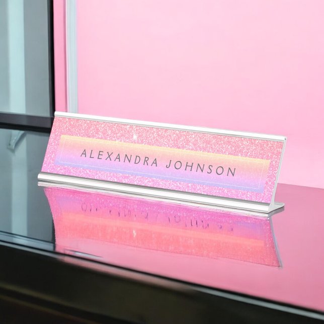 Purple Pink Glitter Sparkle Girly Modern Desk Name Plate (Creator Uploaded)